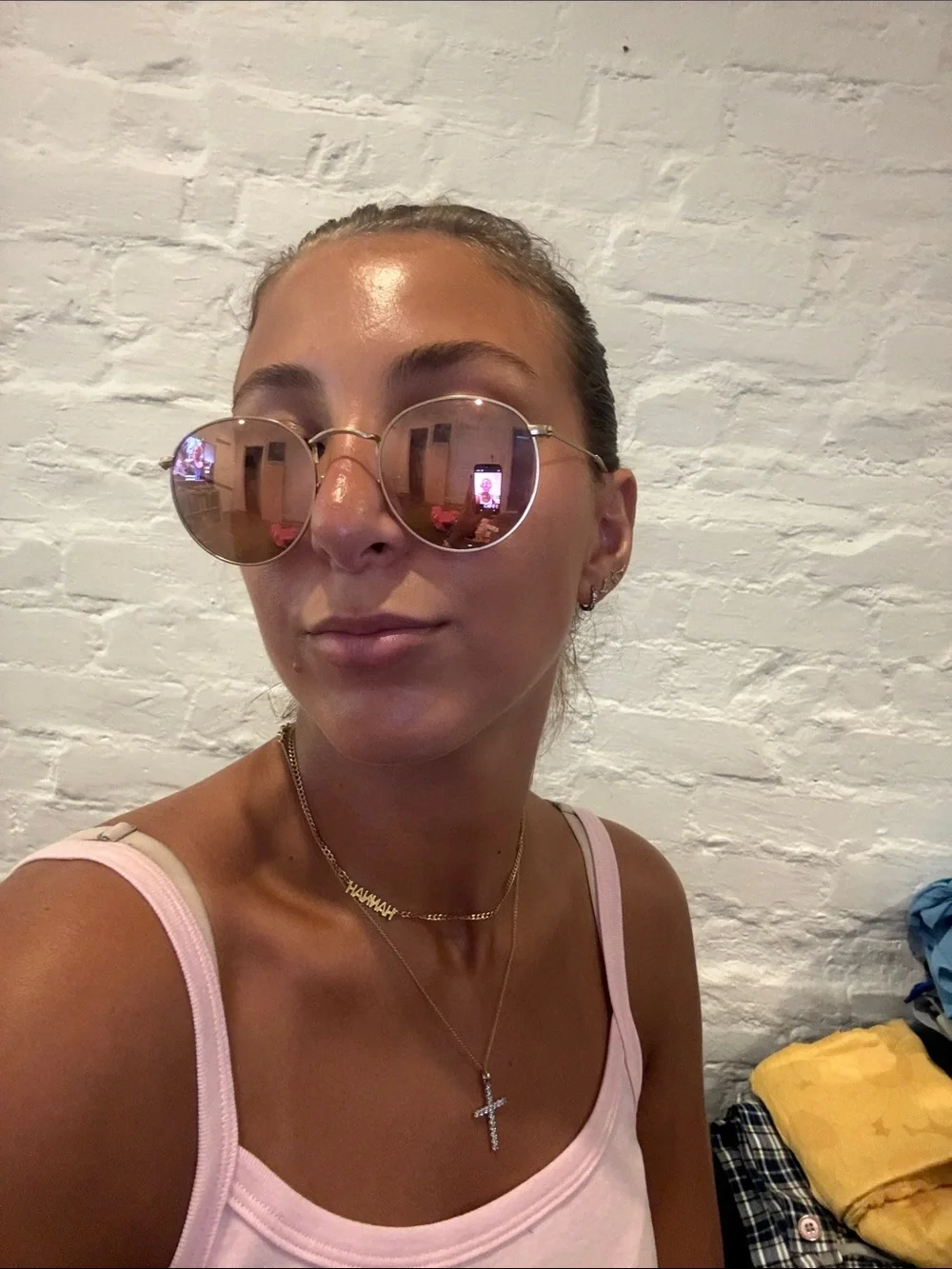RAYBAN Gold Frame Sunglasses with Pink Lenses